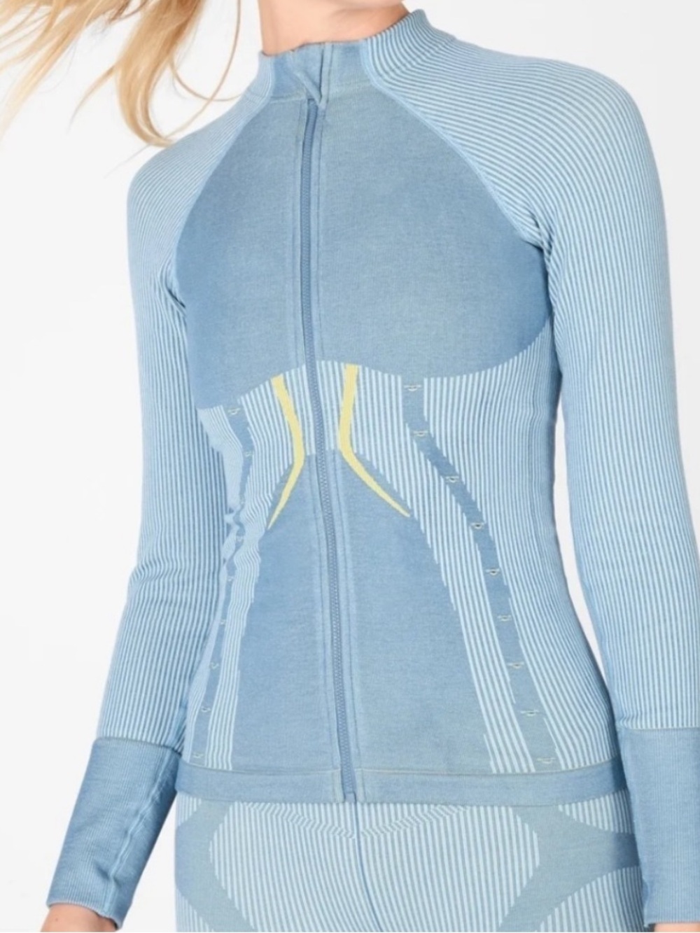 Fabletics Womens Cassidy Seamless Zip Front Jacket Blue Athletic Jacket XS